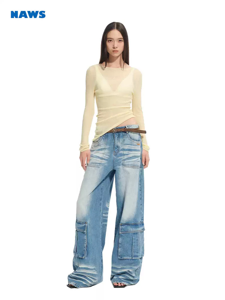 NAWS GRAVEL washed denim cargo jeans — view 4