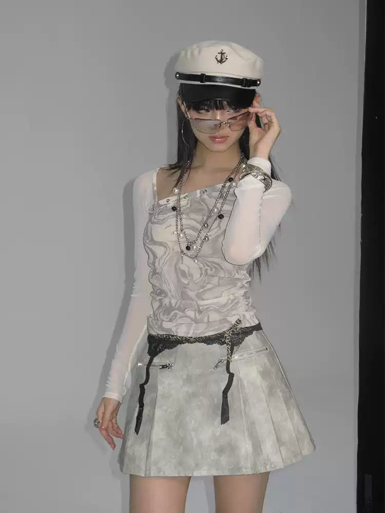 NEXT PASSPORT light-gray tie-dye jacket and pleated mini skirt matching set, photo 4