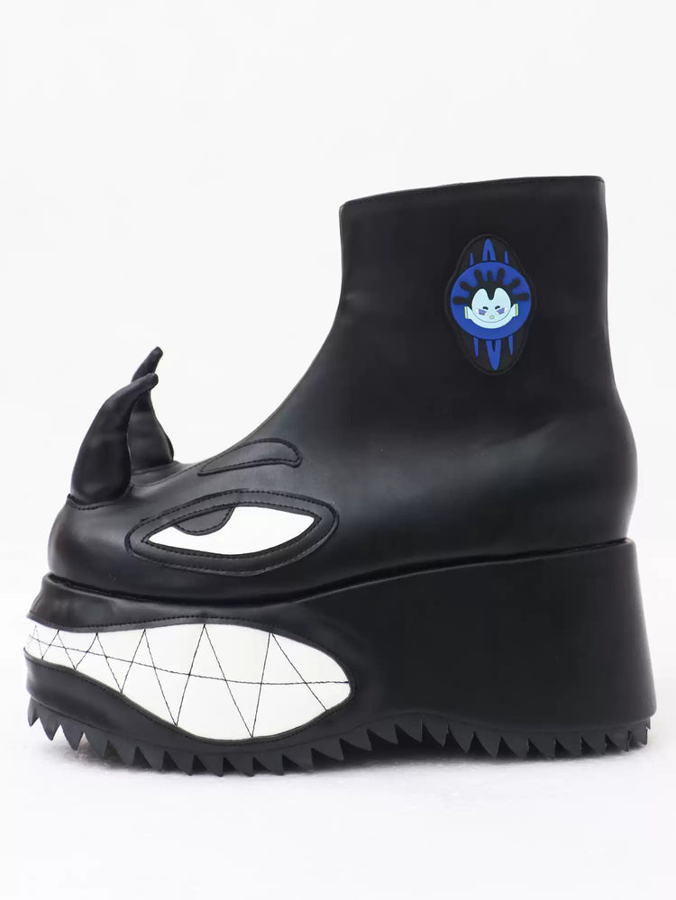 EMBRYO ANGRY horn-toe platform boots — outer side view
