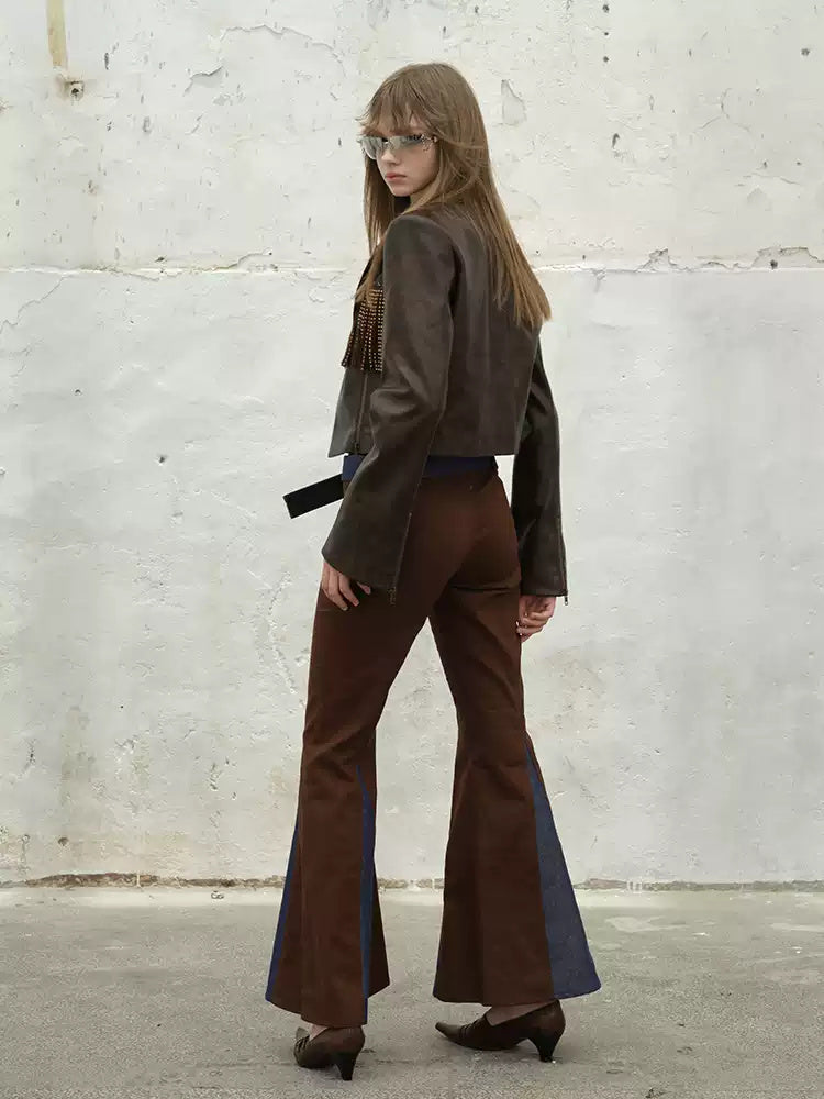 NEXT PASSPORT brown fringe-trim cropped blazer back view
