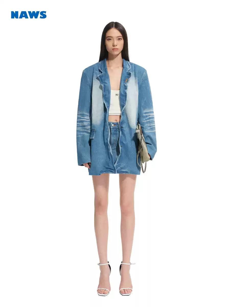 NAWS VOLCANO oversized washed denim blazer — view 4
