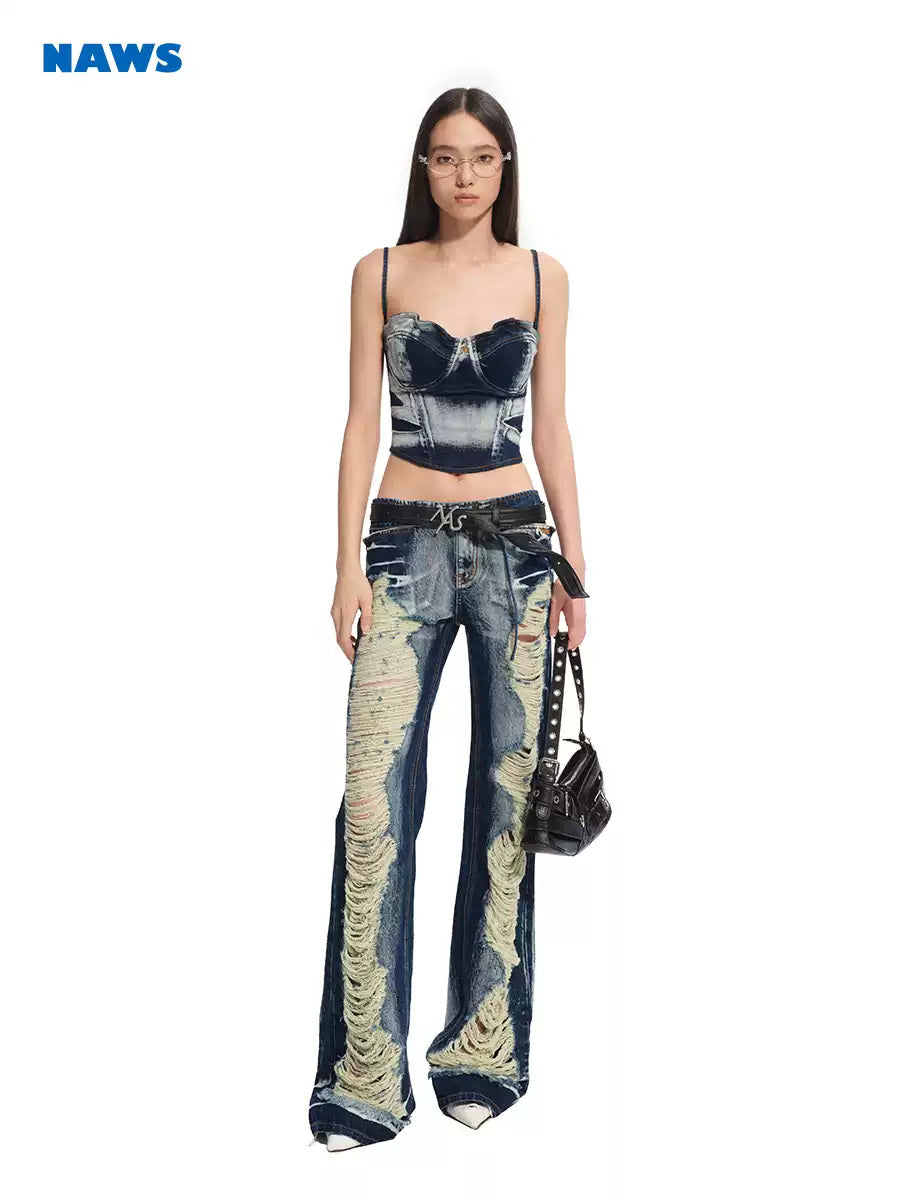 NAWS VOLCANO washed denim corset top — view 4