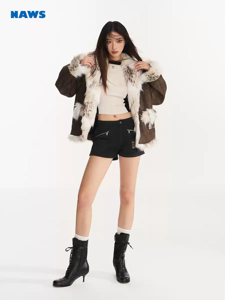 NAWS SNOW LEOPARD faux-fur biker jacket — view 4