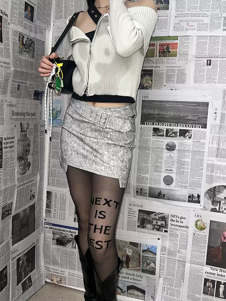 NEXT PASSPORT black slogan tights styled look
