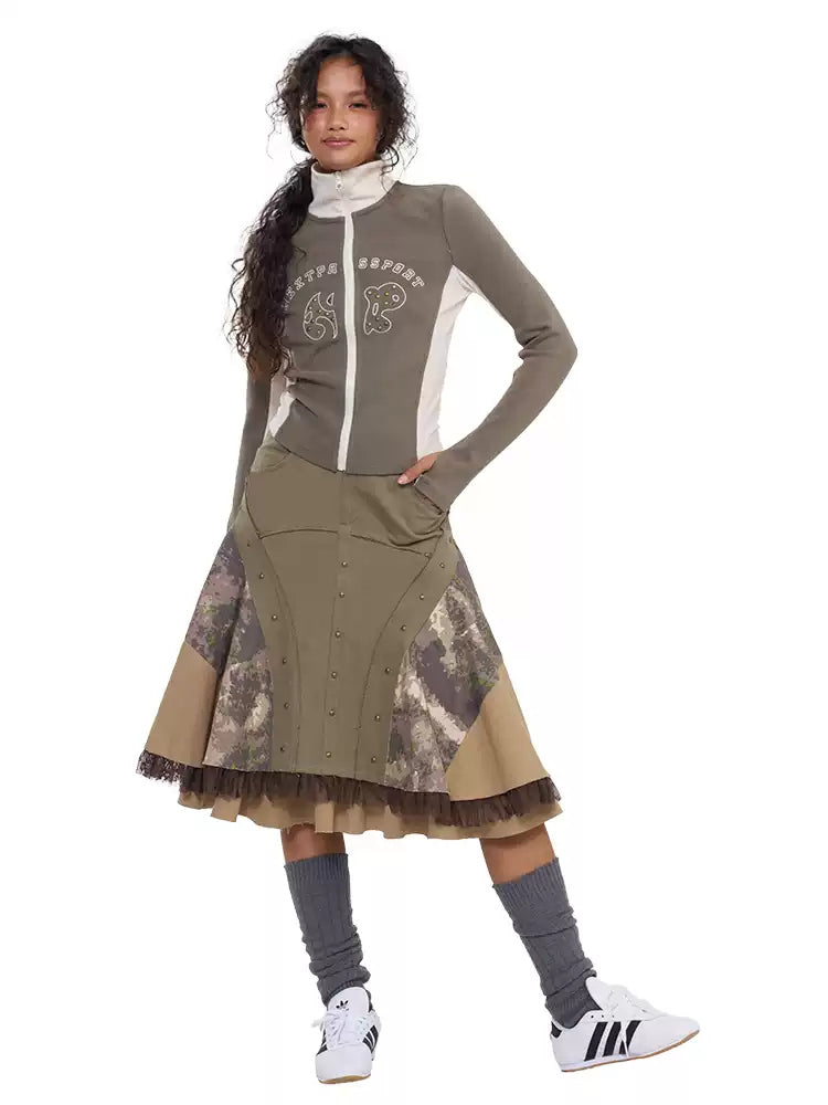 NEXT PASSPORT camouflage three-panel flared midi skirt, photo 4