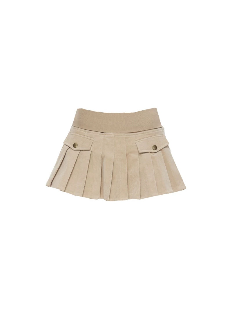 Chestnut cream corduroy pleated mini skirt flat lay