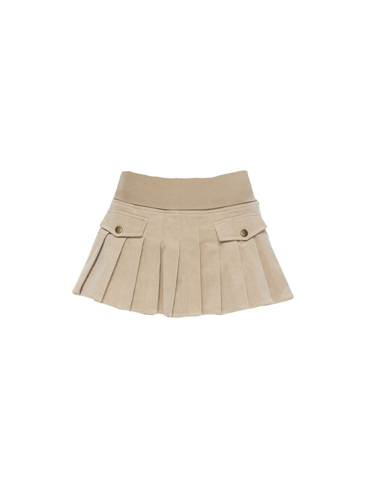 Chestnut cream corduroy pleated mini skirt flat lay