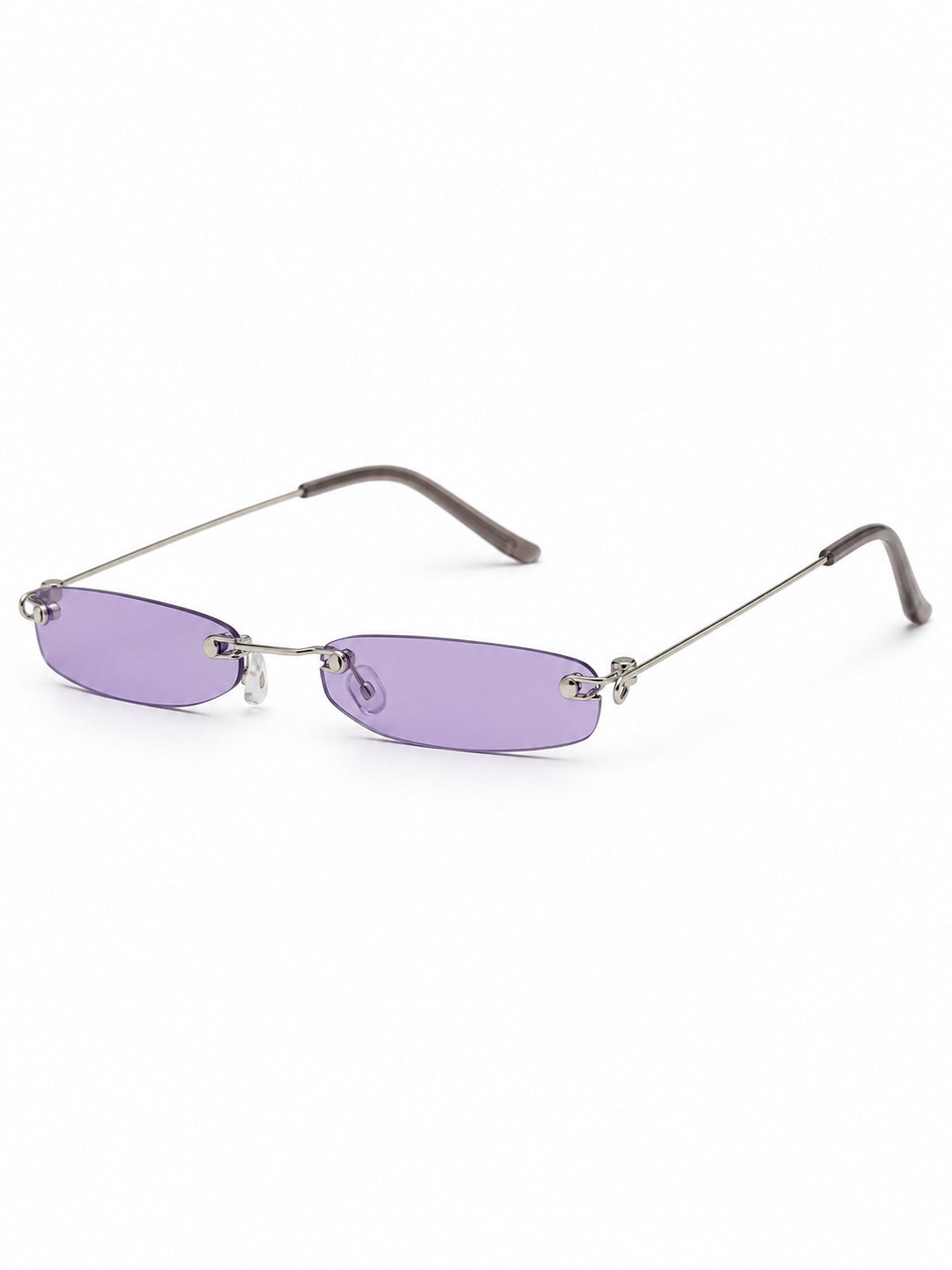 OFF-LABEL purple narrow rimless sunglasses — angled solo view on white