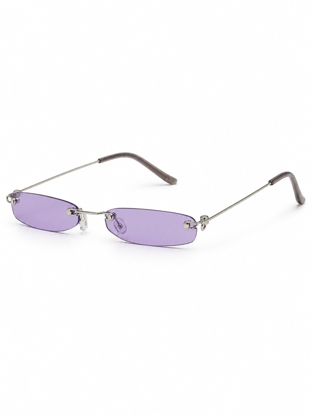 OFF-LABEL purple narrow rimless sunglasses — angled solo view on white
