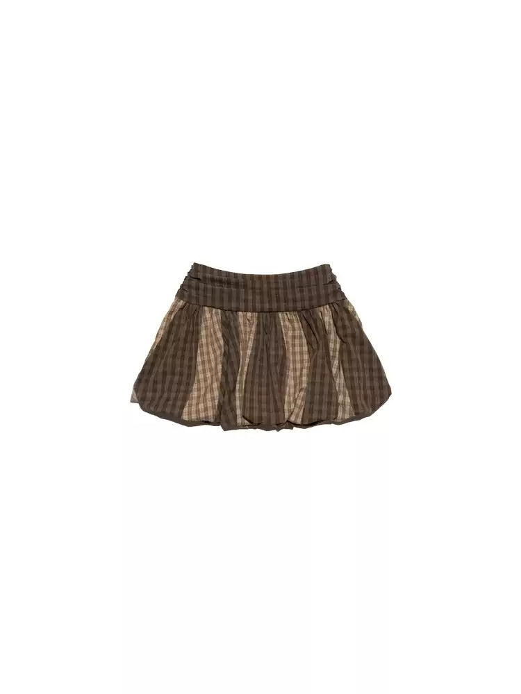 Next Passport brown plaid striped pumpkin skirt laid flat on white