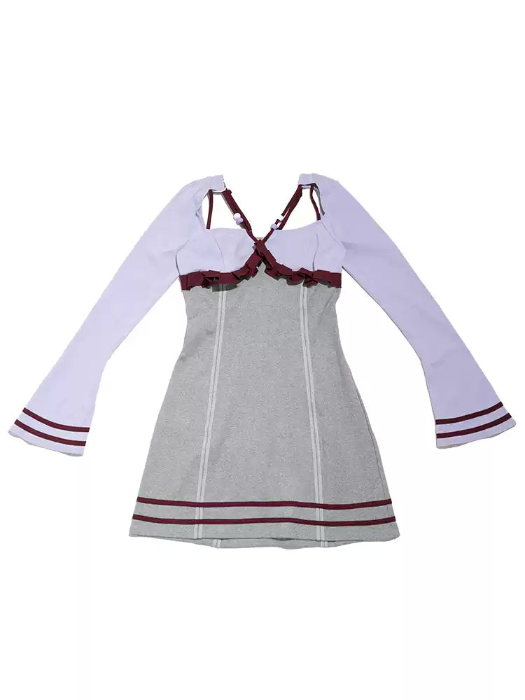 NEXT PASSPORT color-block ruffle square-neck mini dress — purple flat lay