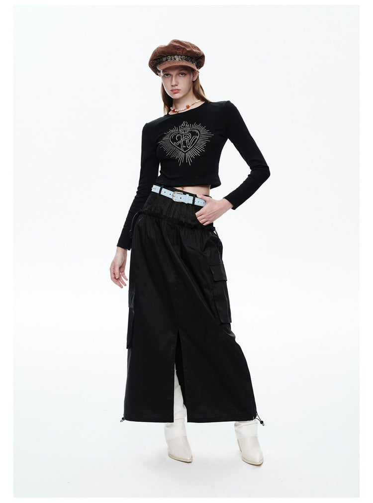 NEXT PASSPORT black faux-layered cargo maxi skirt full look