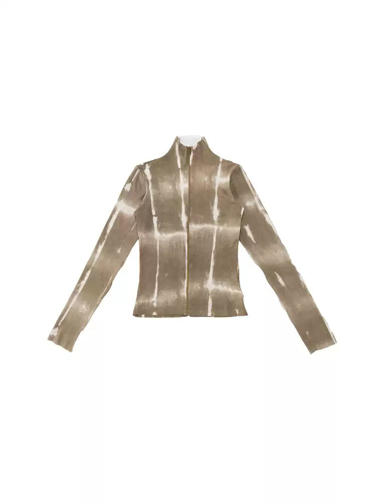 NEXT PASSPORT brown fitted mock-neck long-sleeve tee isolated flat-lay.
