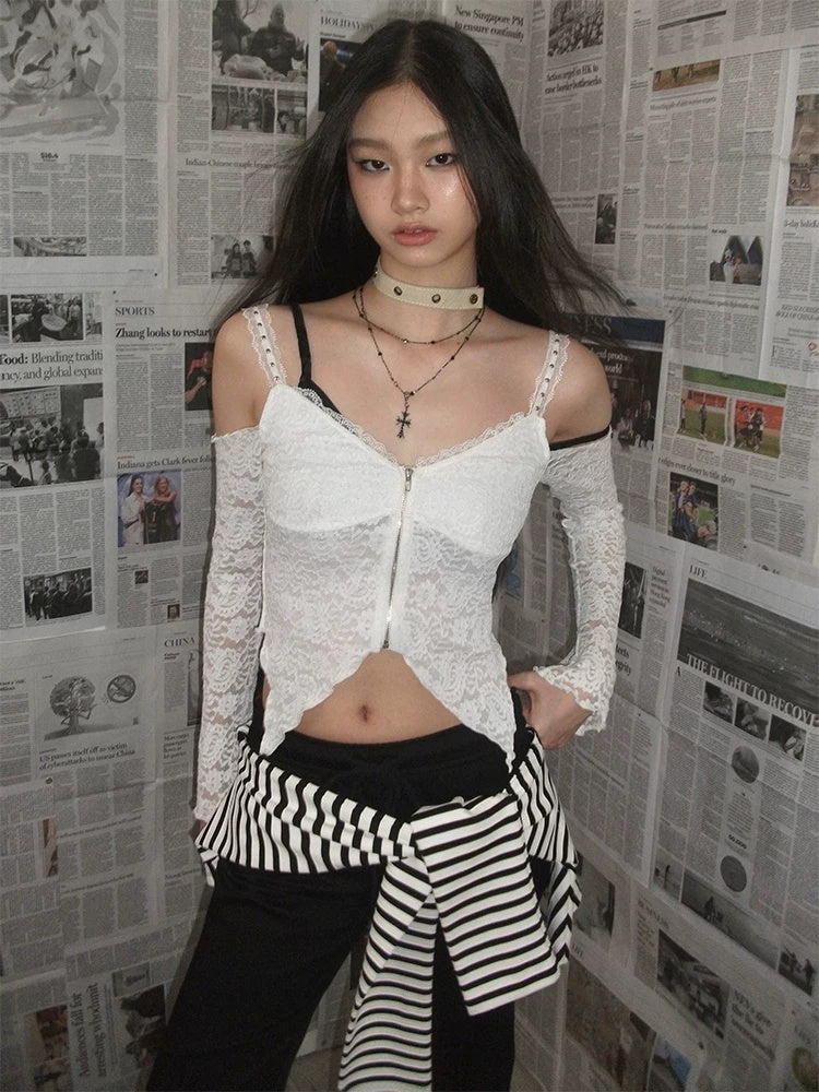 NEXT PASSPORT black striped wrap-panel flared pants styled view