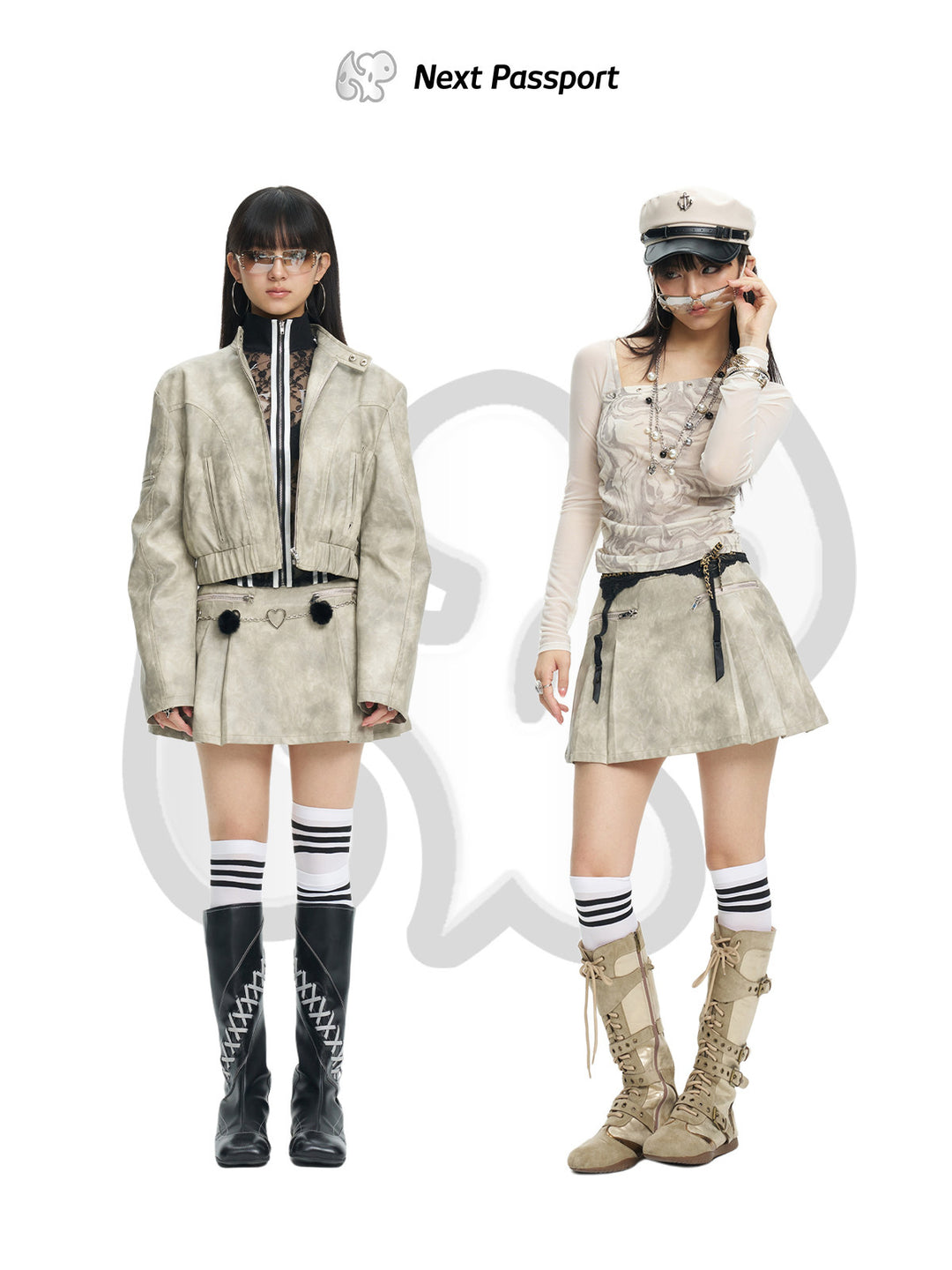 NEXT PASSPORT light-gray tie-dye jacket and pleated mini skirt matching set, photo 5