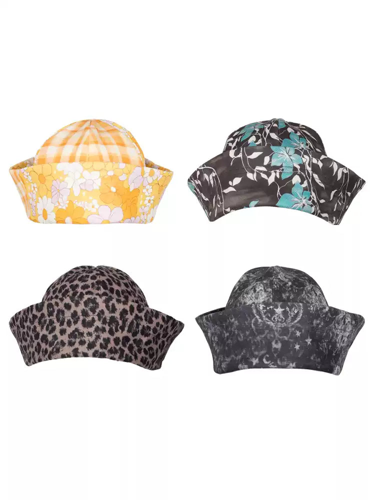 4RE1GN MYSTIC printed brimless hat — four-color collage of garment-only views