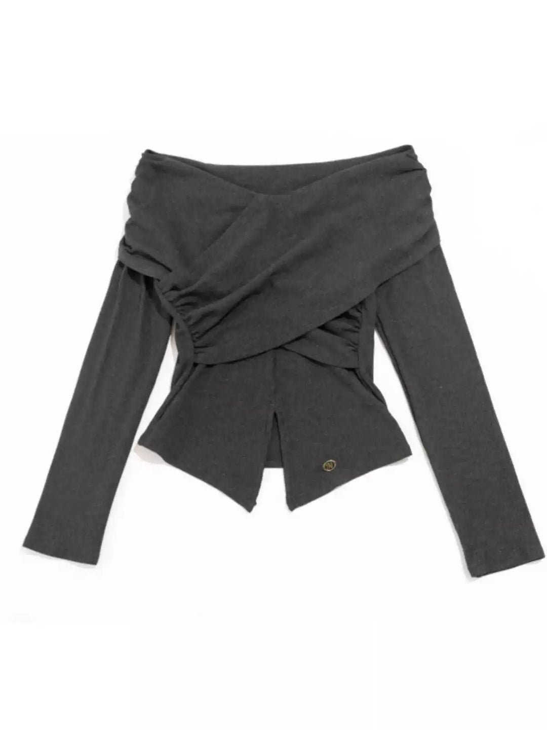 NEXT PASSPORT gray cross-pleated off-shoulder top — view 5