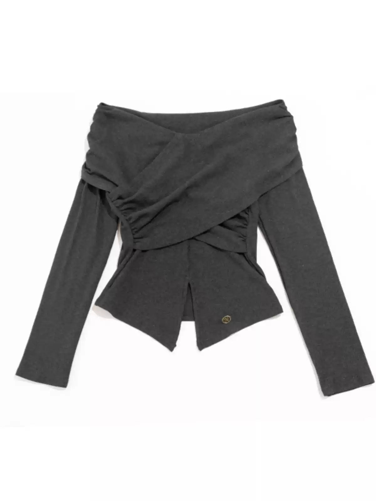 NEXT PASSPORT gray cross-pleated off-shoulder top — view 5
