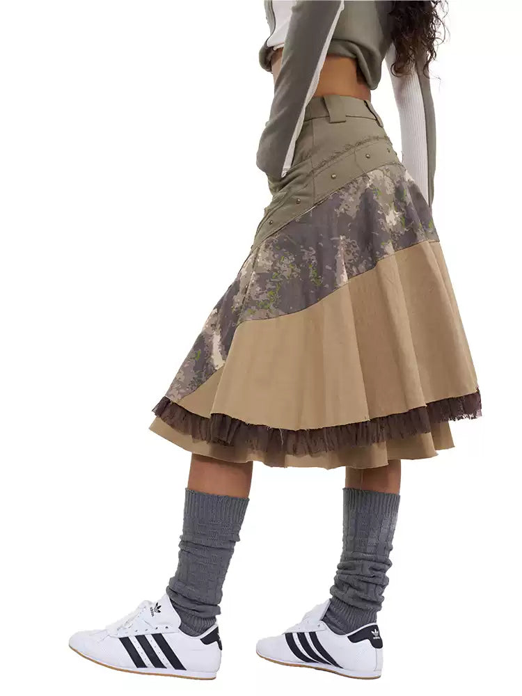 NEXT PASSPORT camouflage three-panel flared midi skirt, photo 5