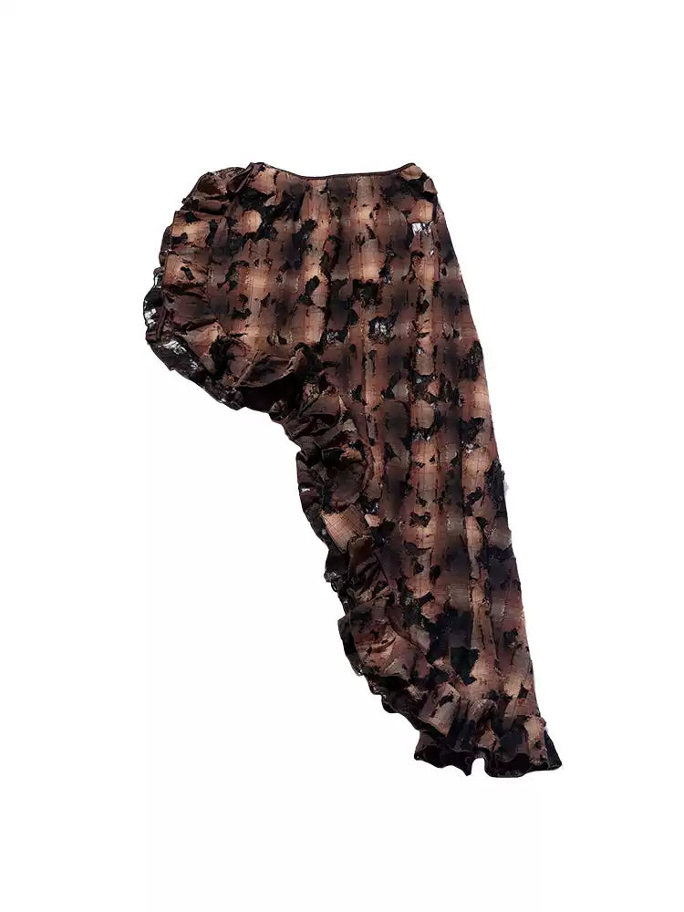 NEXT PASSPORT distressed plaid lace skirt overlay — solo product view on white.