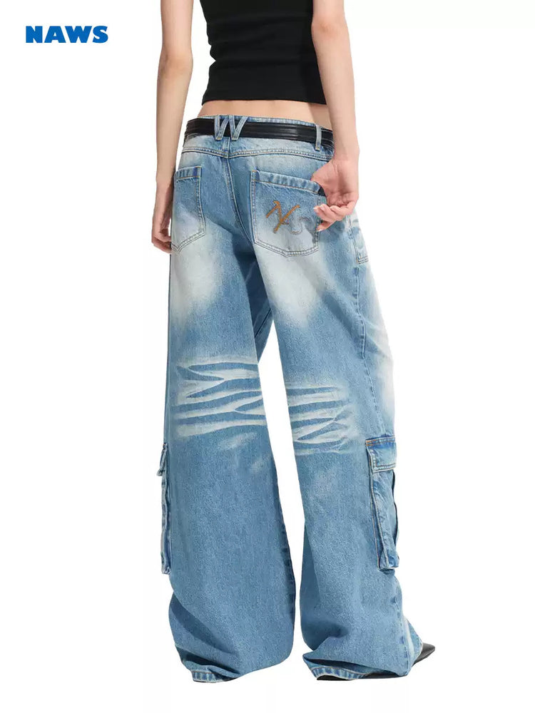 NAWS GRAVEL washed denim cargo jeans — view 5