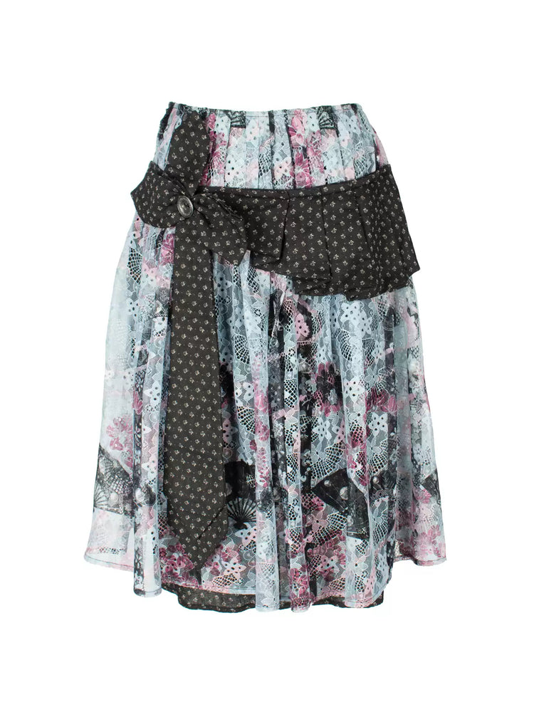 4RE1GN CROSS RIBBON jacquard lace layered skirt in multicolor — front garment-only view showing the jacquard and lace layers