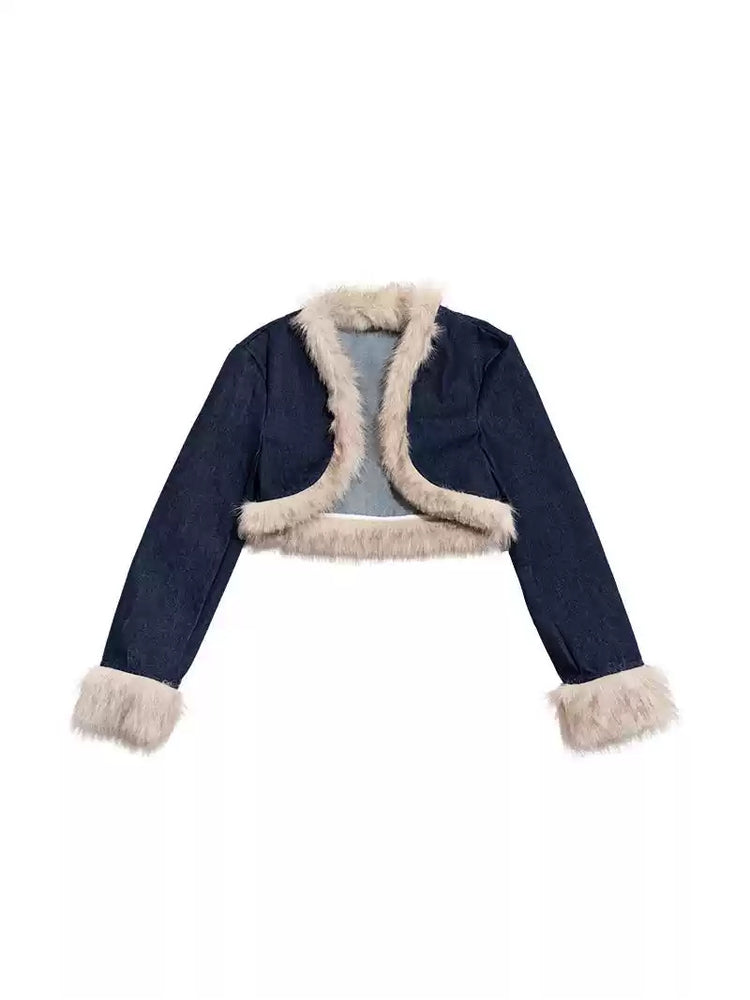 NEXT PASSPORT denim leg warmers back styling view.