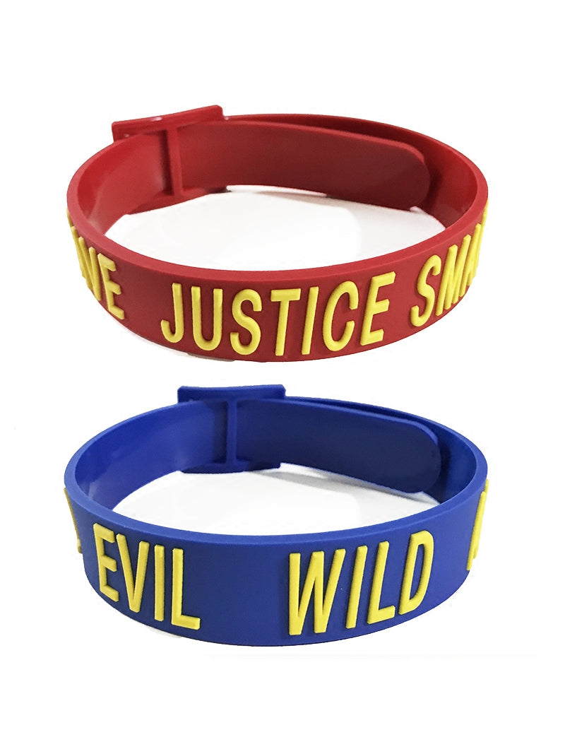 EOH-STUDIO BTBM red BRAVE and blue EVIL chokers fastened into loops on a white background.
