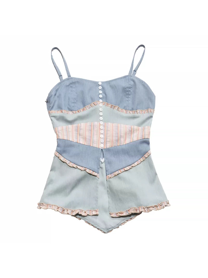 NEXT PASSPORT color-block button-front fishtail camisole blue flat lay