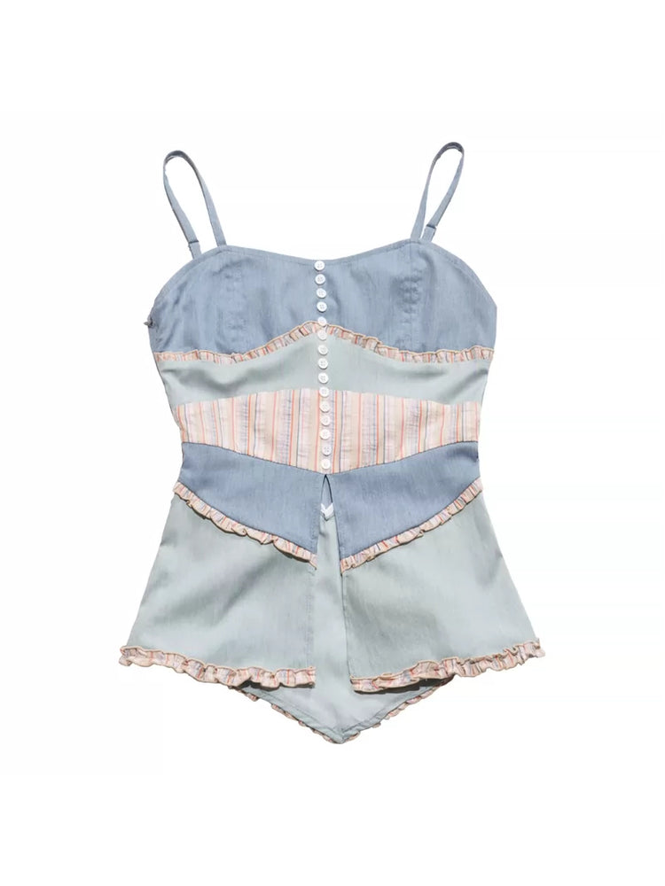 NEXT PASSPORT color-block button-front fishtail camisole blue flat lay