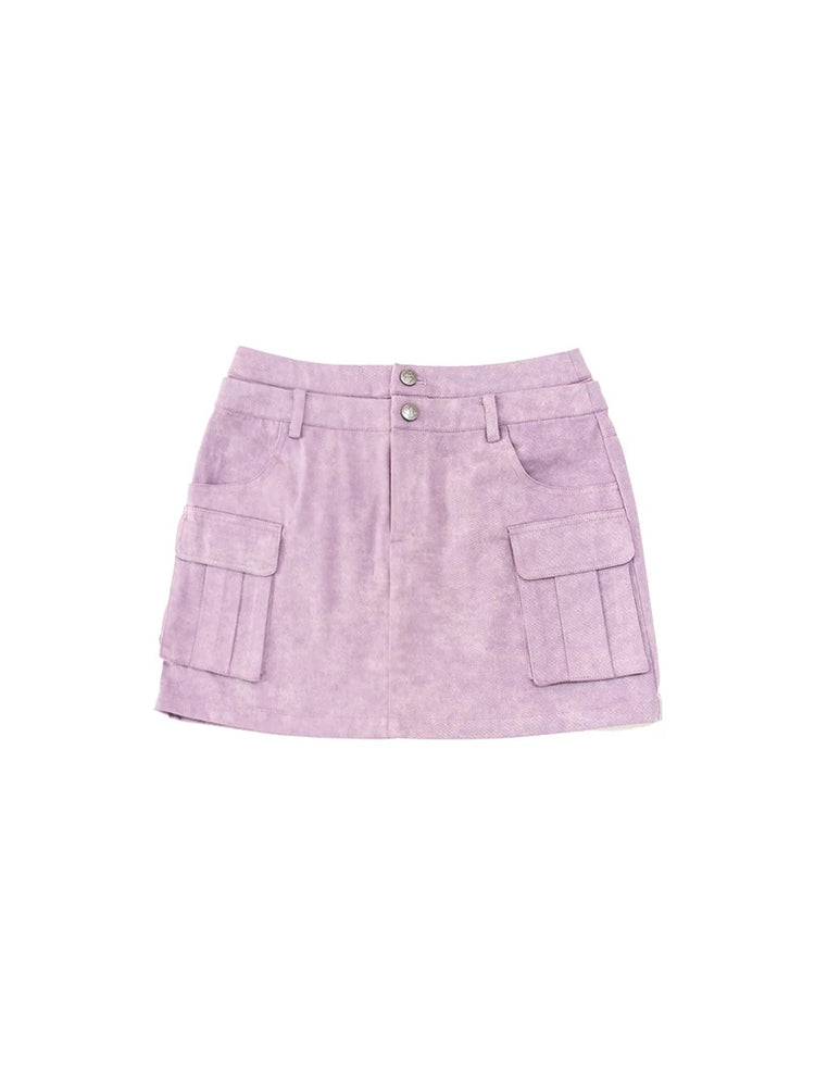 NEXT PASSPORT purple double-waist cargo-pocket mini skirt flat lay