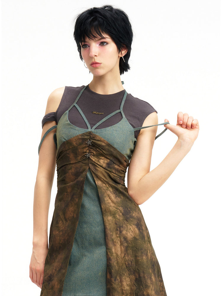 NEXT PASSPORT layered-waist camisole dress — gathered bodice and strap detail.