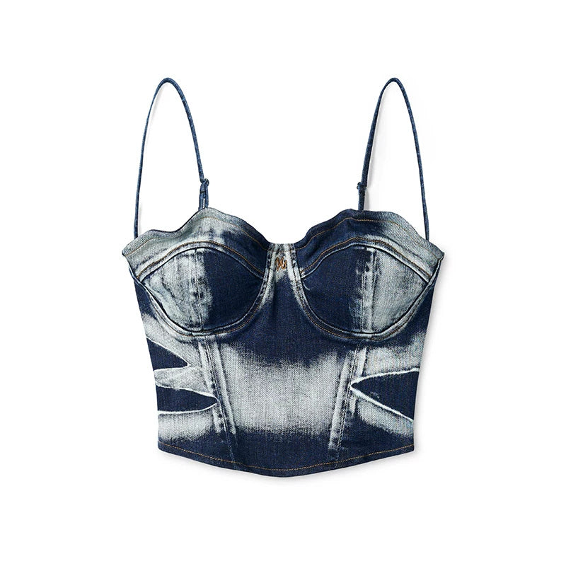 NAWS VOLCANO washed denim corset top — view 6