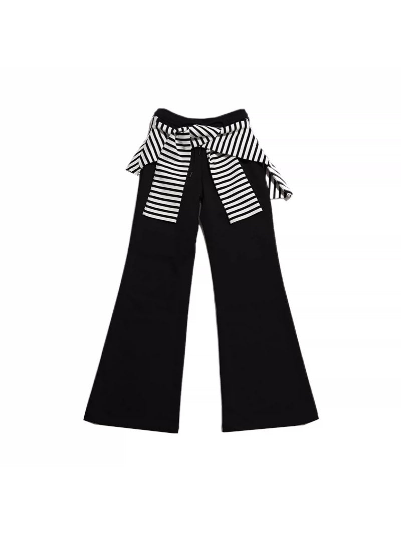 NEXT PASSPORT black striped wrap-panel flared pants flat-lay