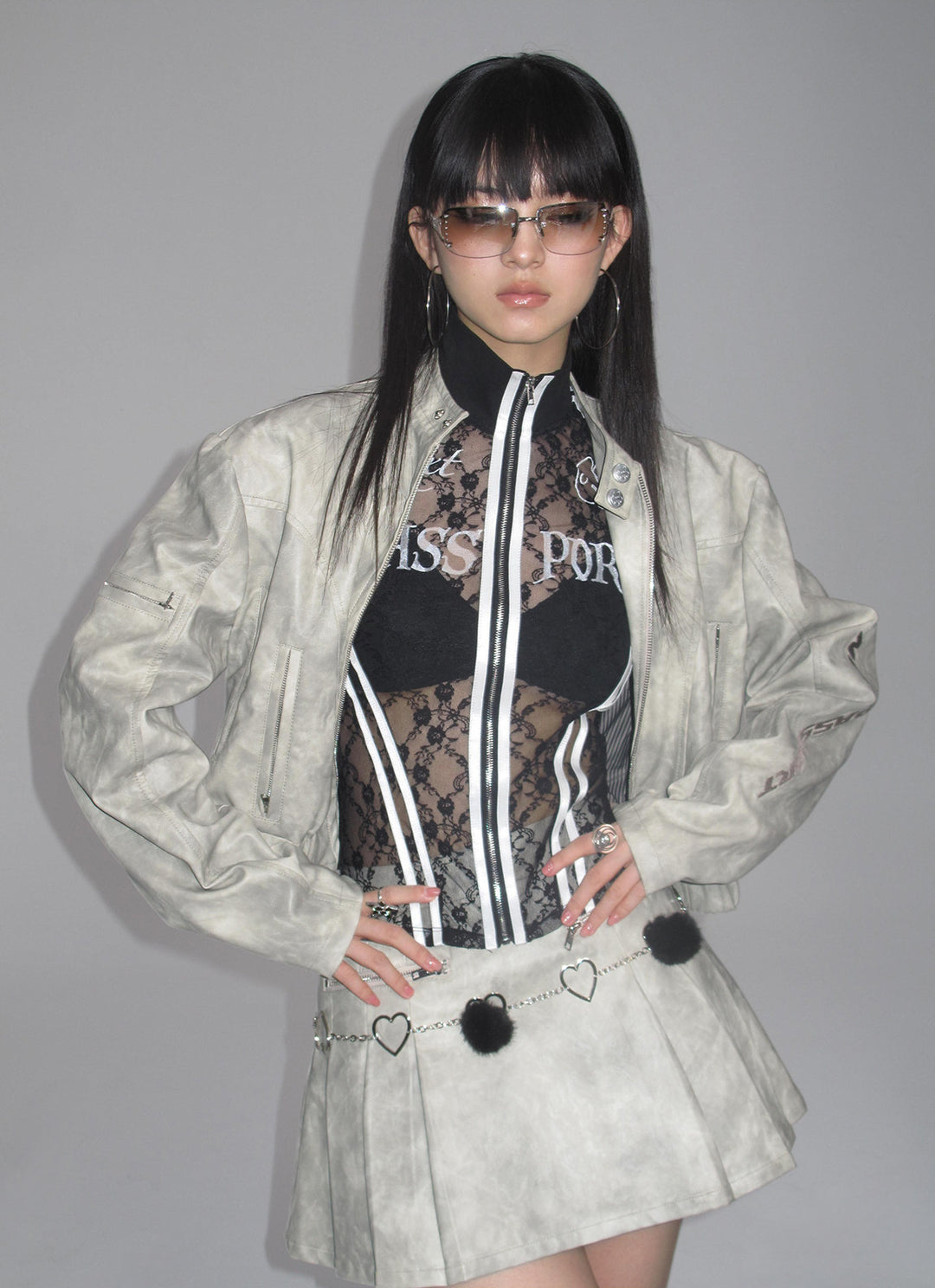 NEXT PASSPORT light-gray tie-dye jacket and pleated mini skirt matching set, photo 6
