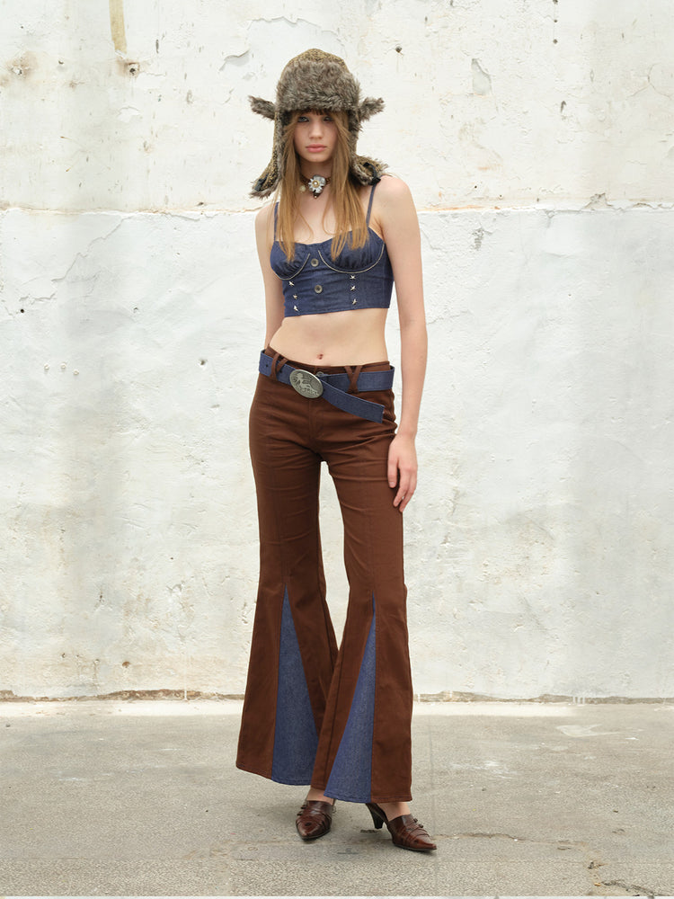 NEXT PASSPORT studded ruched denim camisole top — full-length front styling
