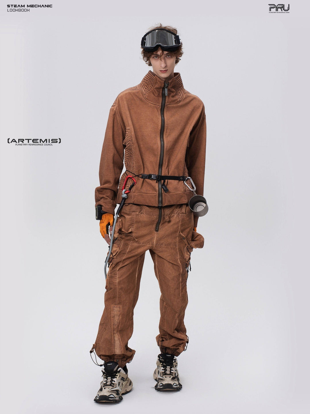 PIONEER cargo pants in Corona Orange, full-length modeled front view