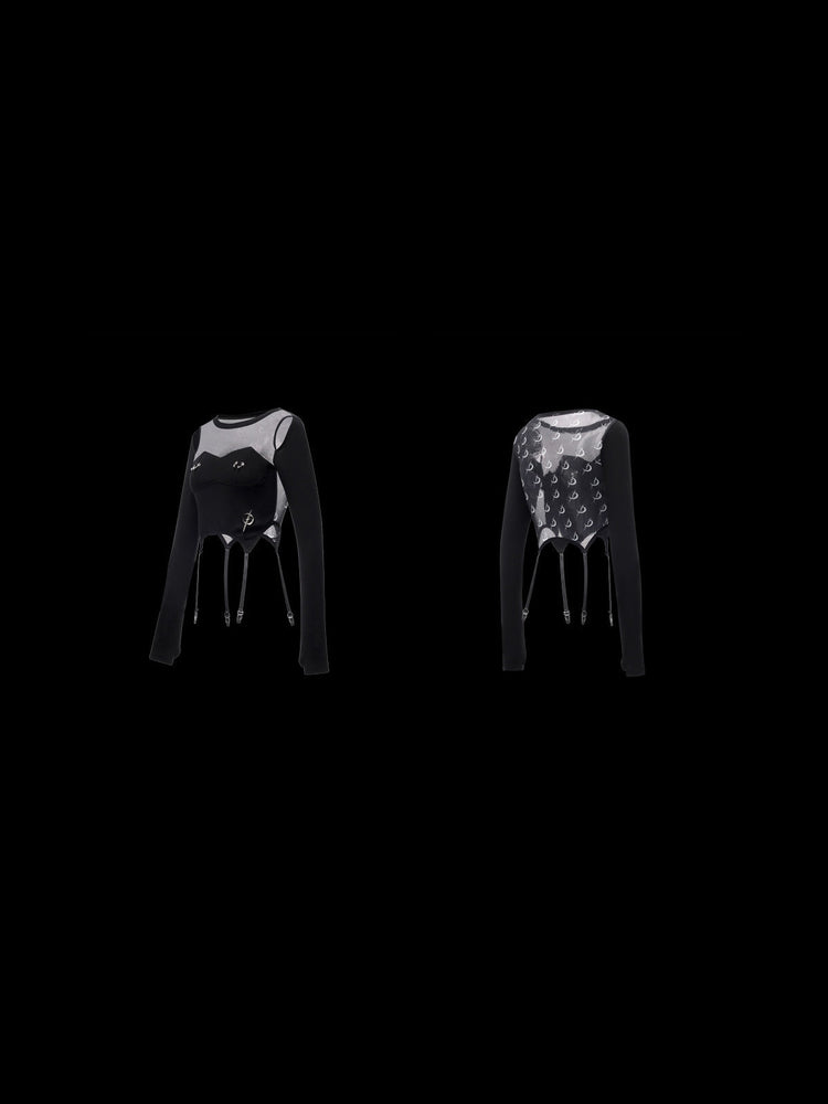 PINKSPINK ELECTRIC MOON reconstructed mesh tee — front and back garment views on a plain black background