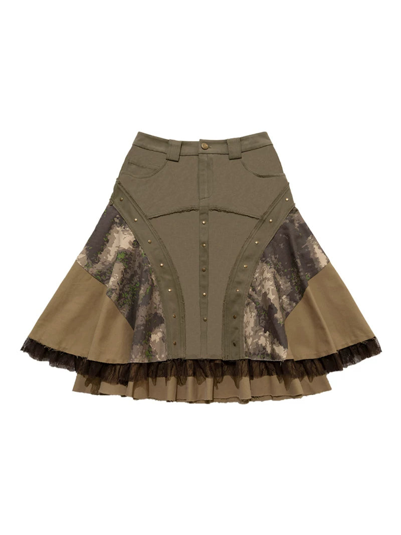 NEXT PASSPORT camouflage three-panel flared midi skirt, photo 6