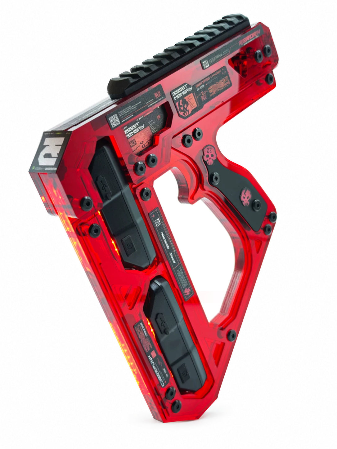 FOCKSHOP REBORN illuminated blaster prop — red full prop with black graphic panels on white