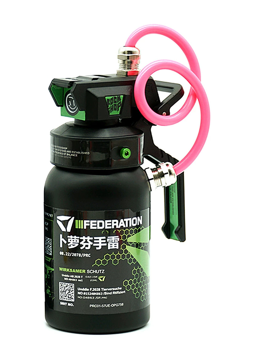 FOCKSHOP IBUPROFEN illuminated canister prop — black-cap kit canister with pink hose on white