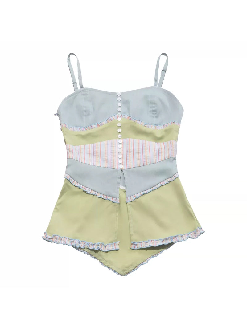 NEXT PASSPORT color-block button-front fishtail camisole green flat lay