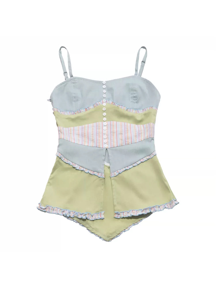 NEXT PASSPORT color-block button-front fishtail camisole green flat lay