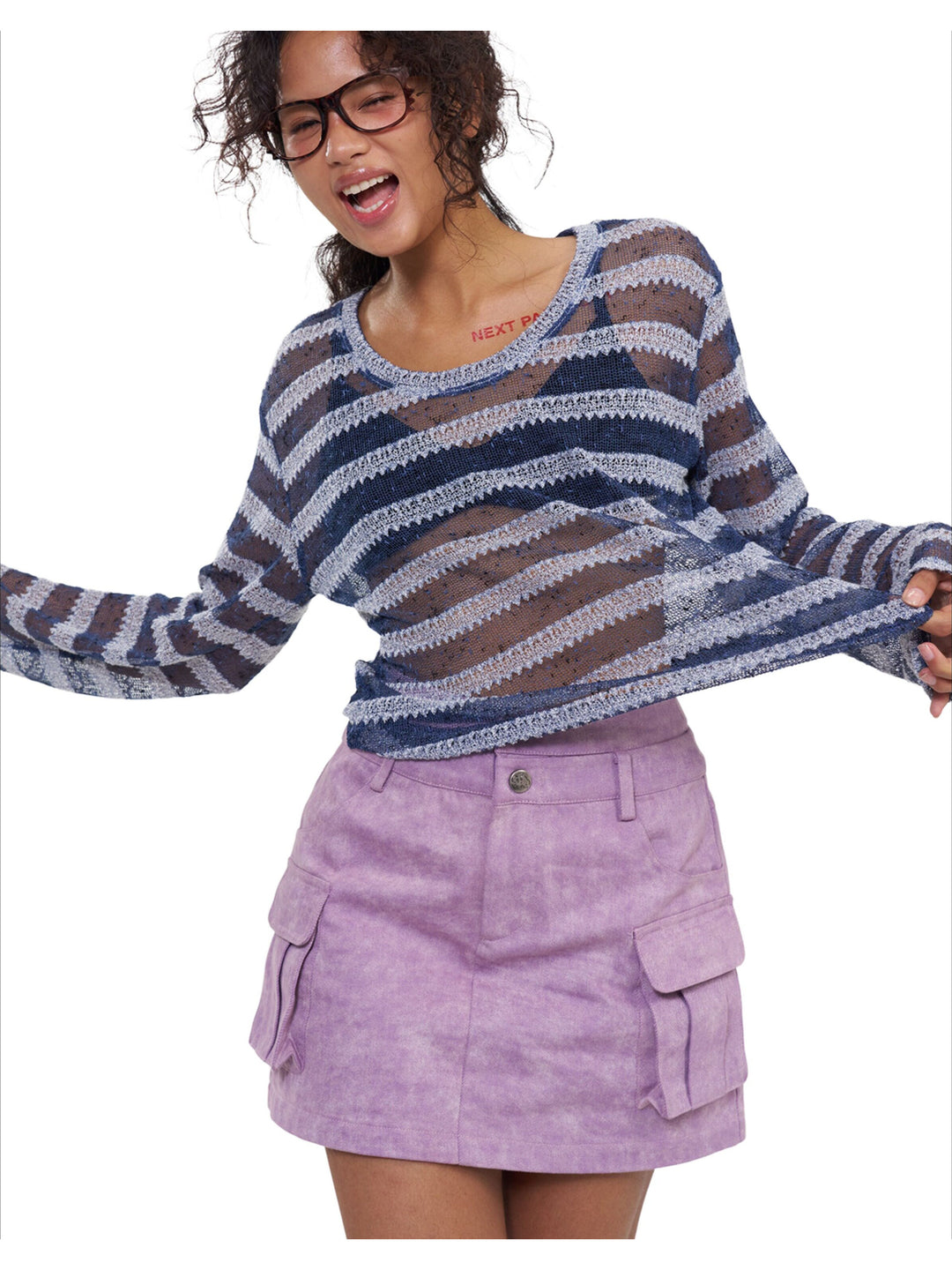 NEXT PASSPORT purple double-waist cargo-pocket mini skirt high-resolution front detail