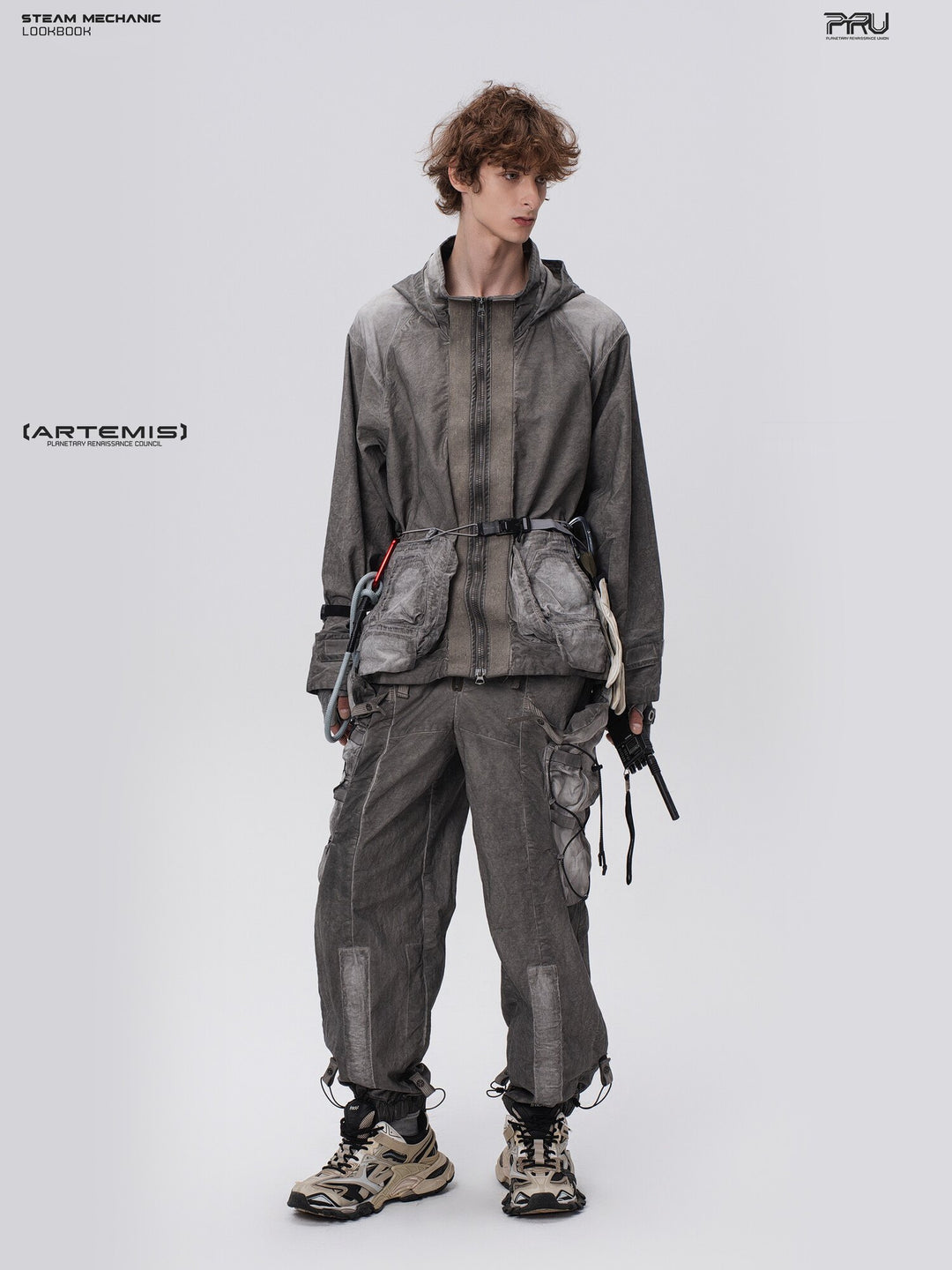 PIONEER cargo pants in Meteorite Gray, full-length modeled front view
