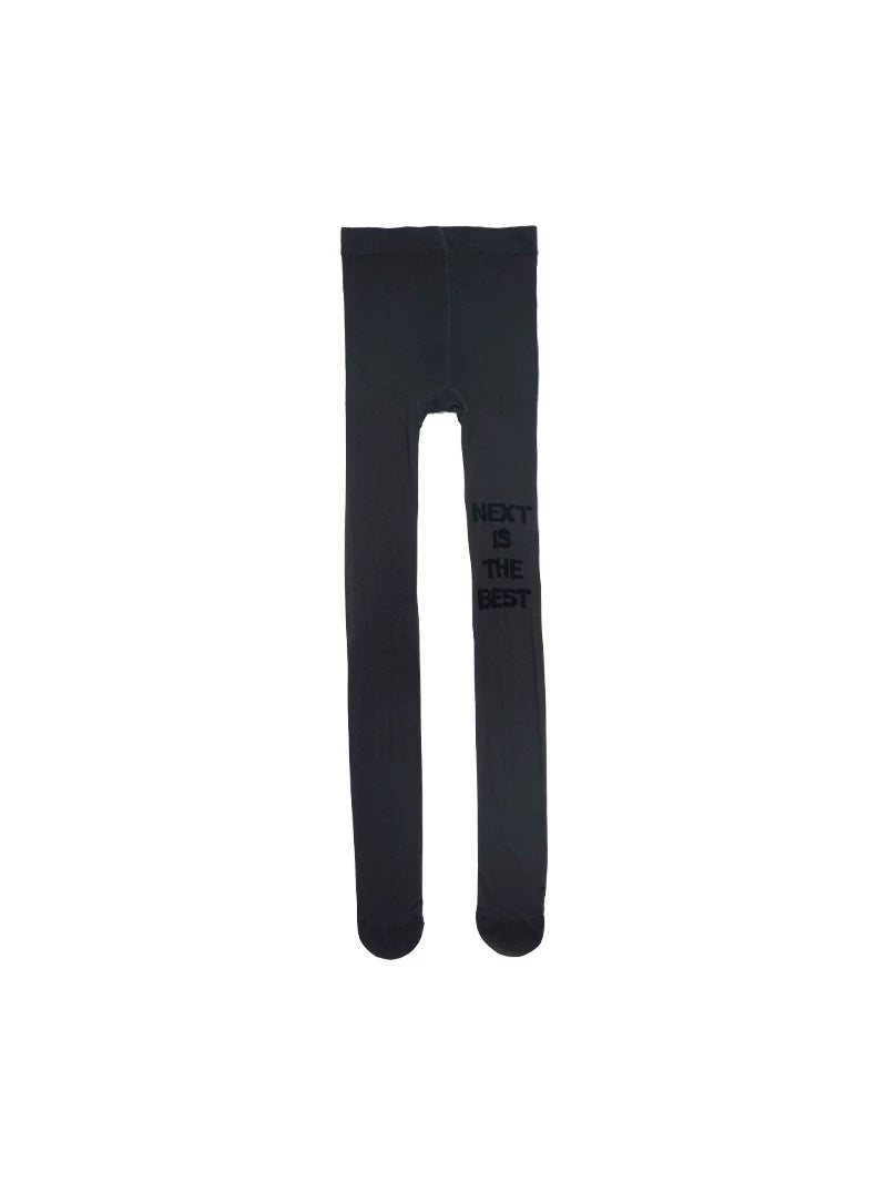 NEXT PASSPORT black flocked-letter tights flat lay