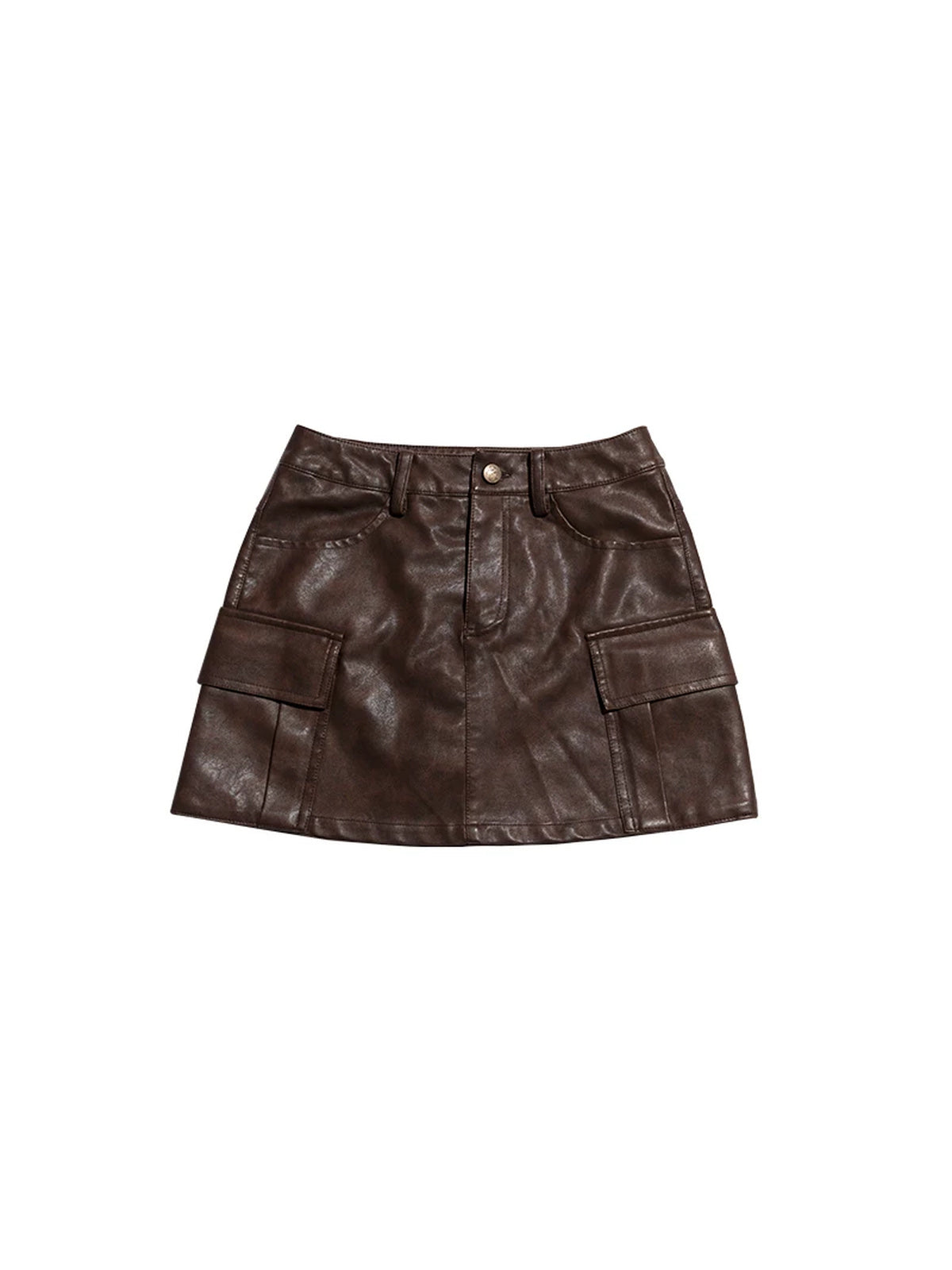 NEXT PASSPORT brown cargo-pocket faux-leather mini skirt — product photo 7