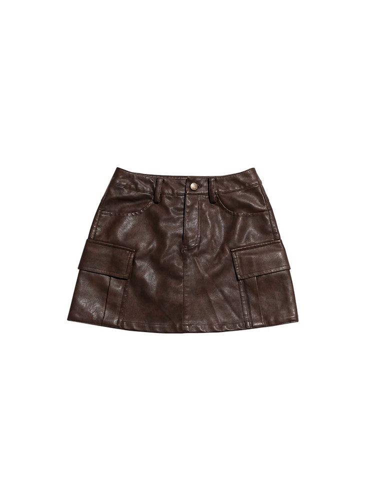 NEXT PASSPORT brown cargo-pocket faux-leather mini skirt — product photo 7
