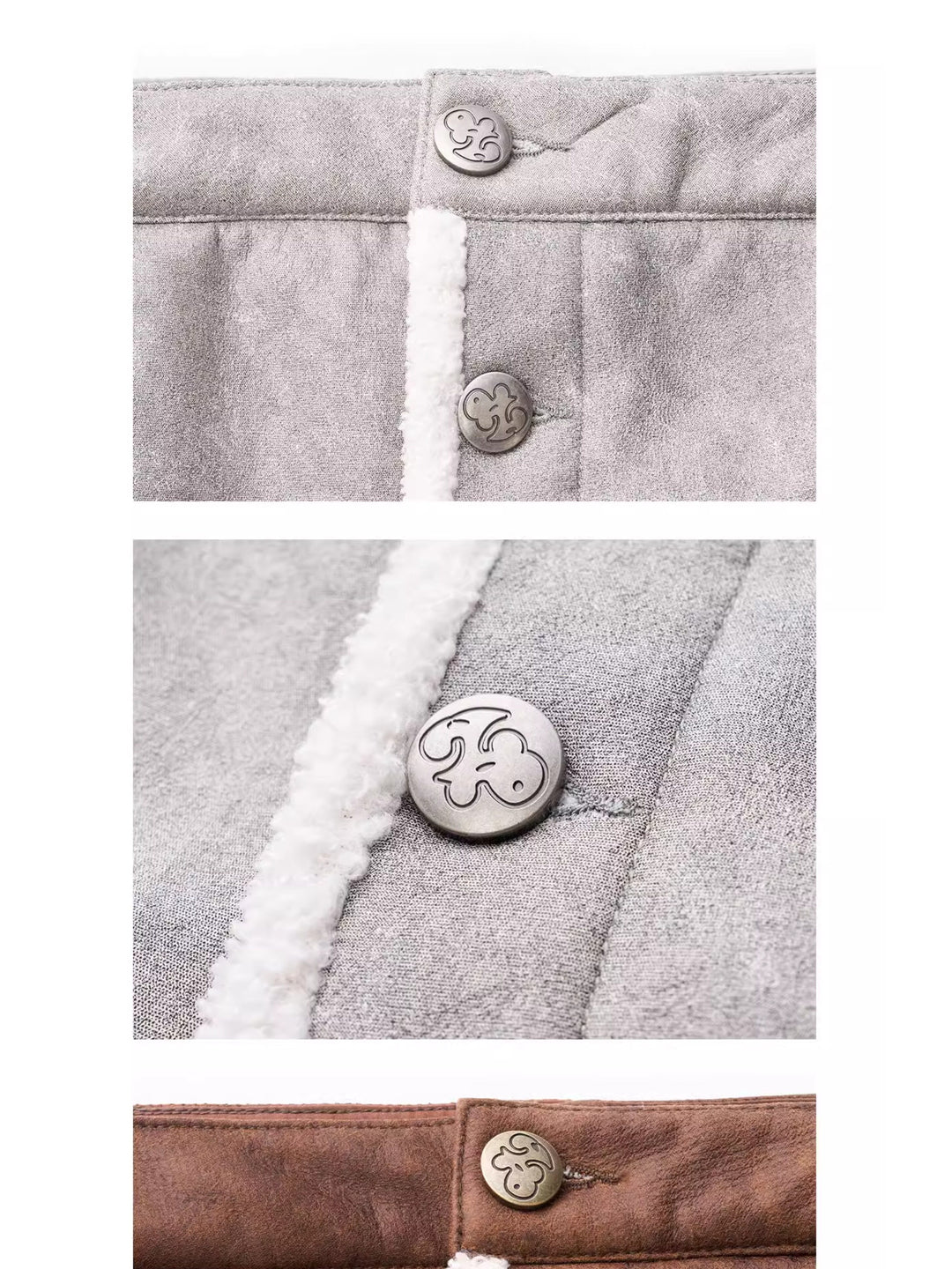 NEXT PASSPORT faux-shearling trim suede-effect mini skirt button and faux-shearling trim details
