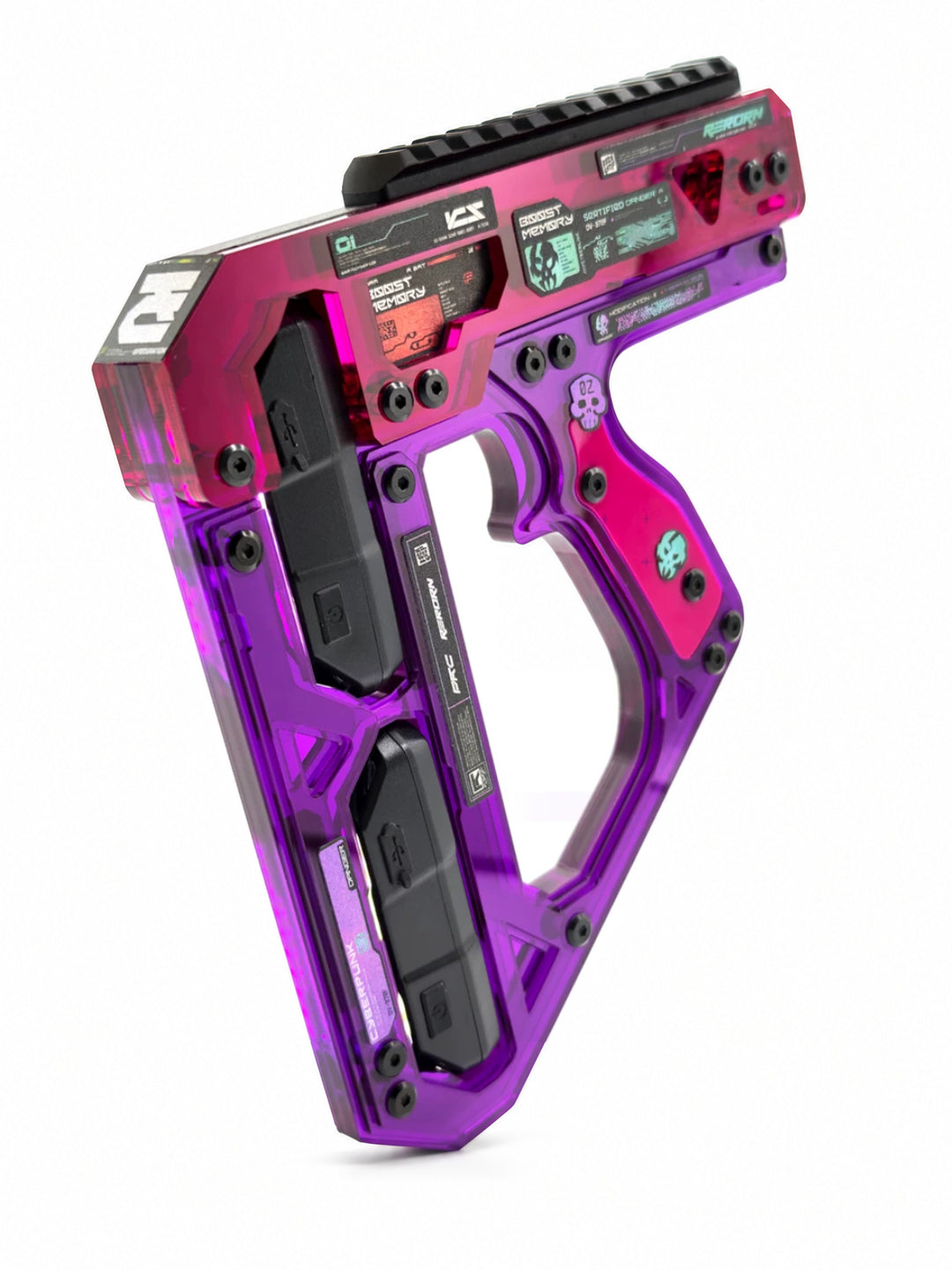 FOCKSHOP REBORN illuminated blaster prop — pink-purple full prop with contrasting panels on white